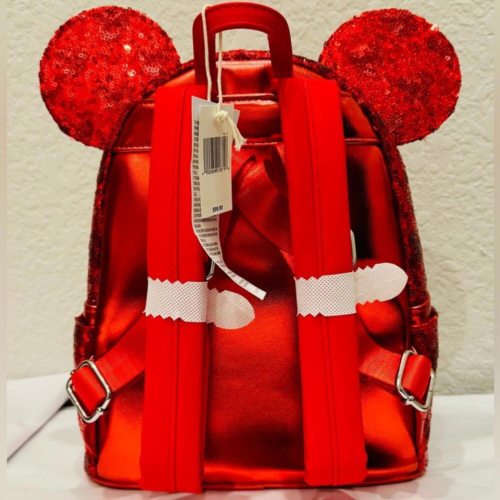 Loungefly Red Sequin Backpack With Bow - image 4